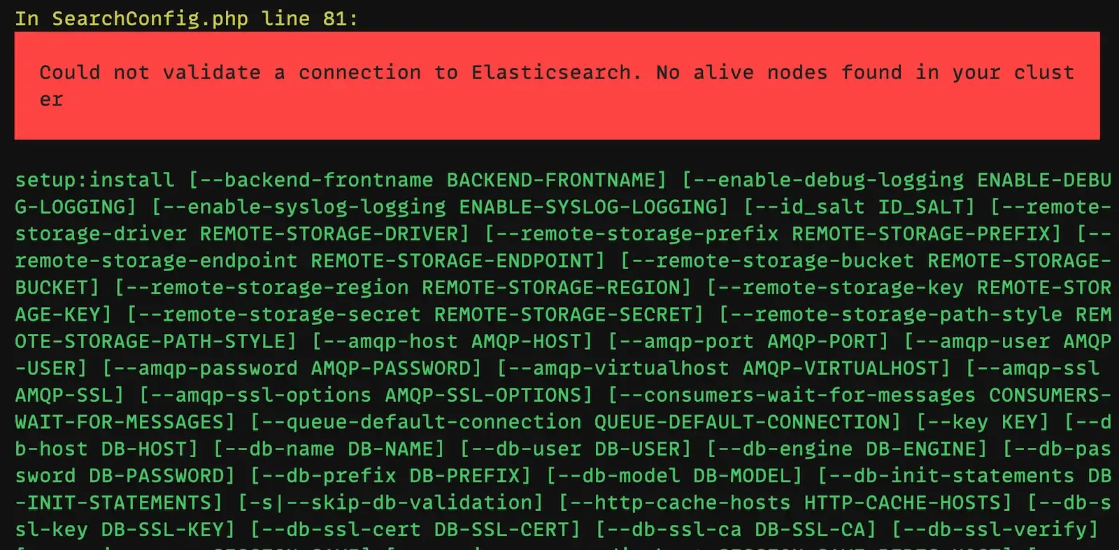 Could not validate a connection to Elasticsearch. No alive nodes found in your cluster