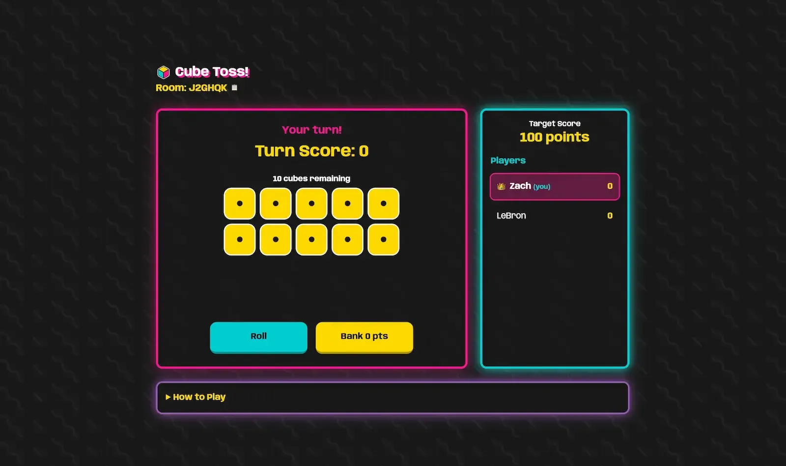 Screenshot of cube toss gameplay