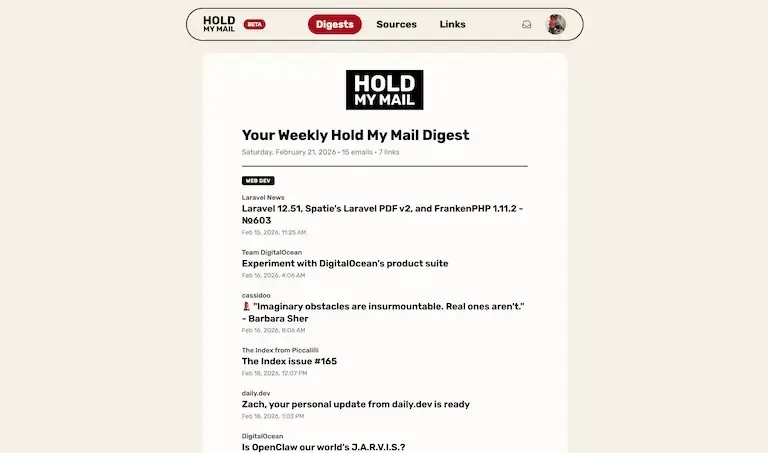 Screenshot of a single digest