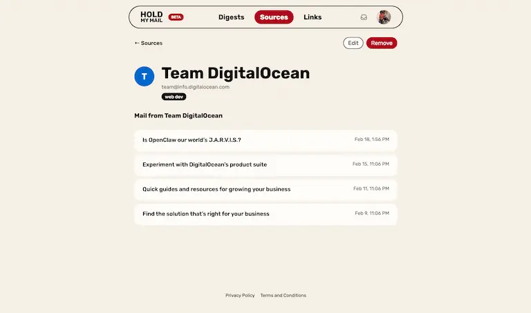 Screenshot of a single source