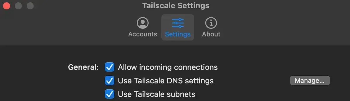 a screenshot of the tailscale macos application settings
