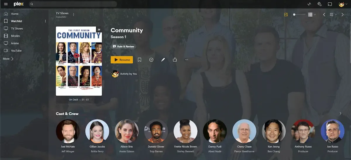 Screenshot of the details page in plex for the tv show community