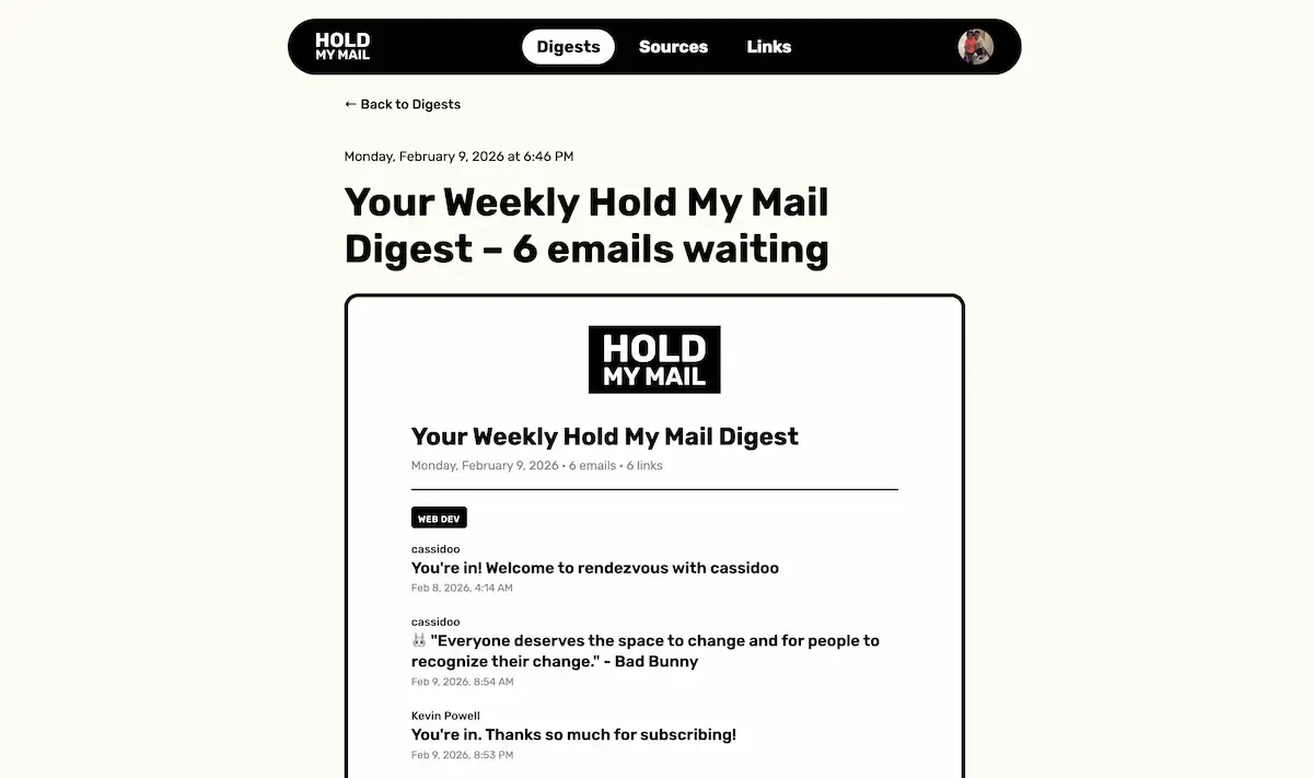 A screenshot of a weekly digest of all the mail received