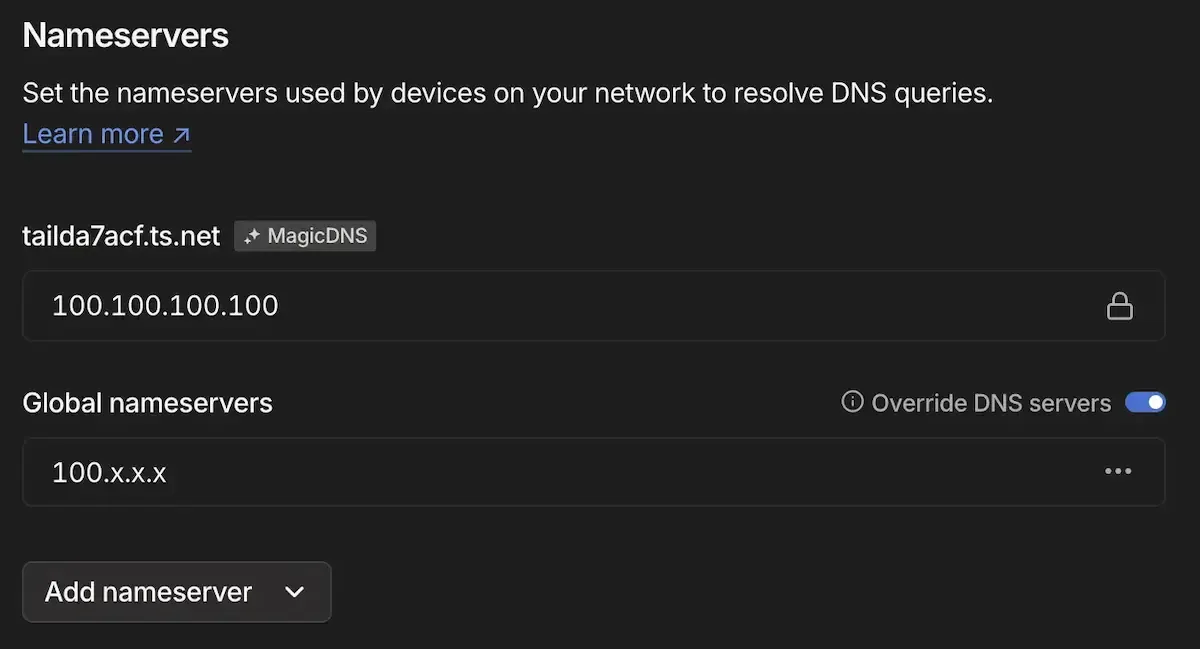 a screenshot of the tailscale namerserver settings