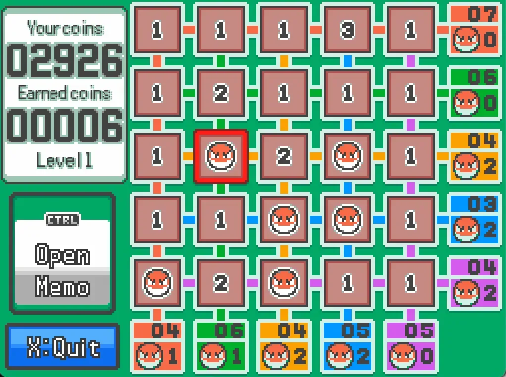 Screenshot of voltorb flip